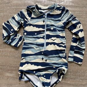 Kids Swim Long Sleeve Rash Guard - Blue and Cream